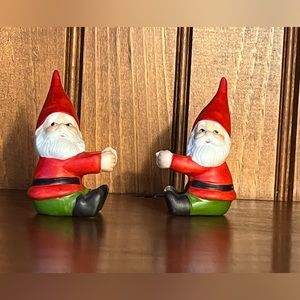 Vintage Santa Elves Candle Huggers Ceramic Christmas Decor Set of 2